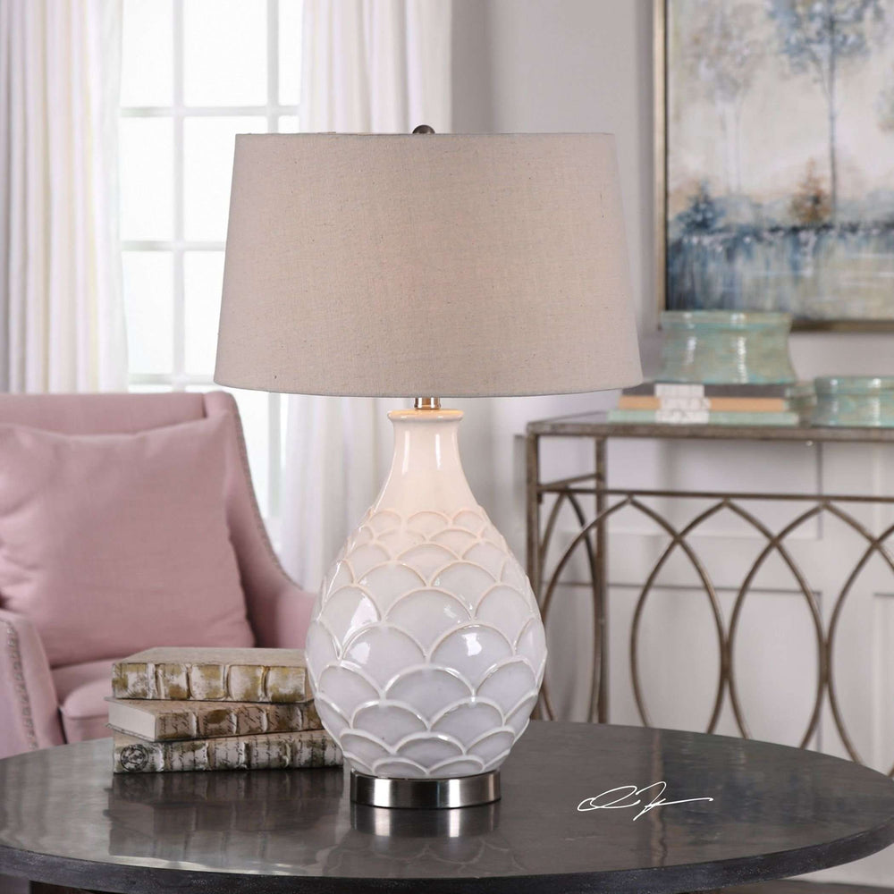 Camellia Glossed White Table Lamp-Uttermost-UTTM-27534-1-Table Lamps-2-France and Son