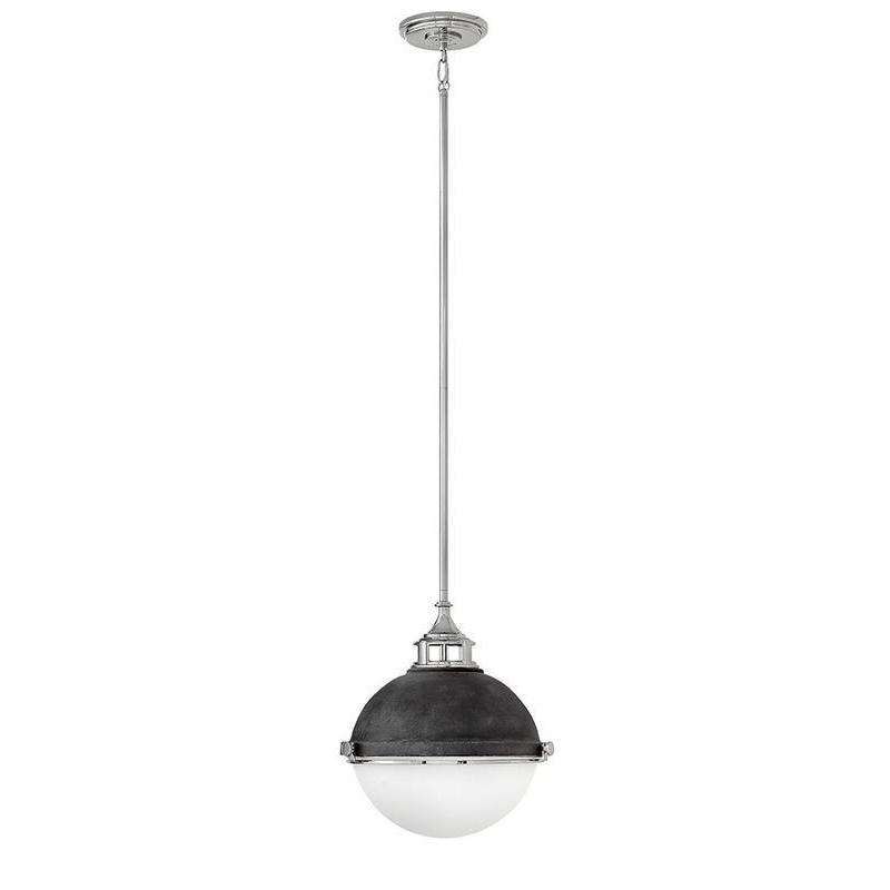 Pendant Fletcher Aged Zinc With Polished Nickel-Hinkley Lighting-HINKLEY-4834DZ-PN-Pendants-1-France and Son