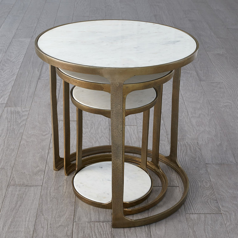 S/3 Marble Top Nesting Tables-Brass-Global Views-GVSA-9.93525-Side Tables-3-France and Son