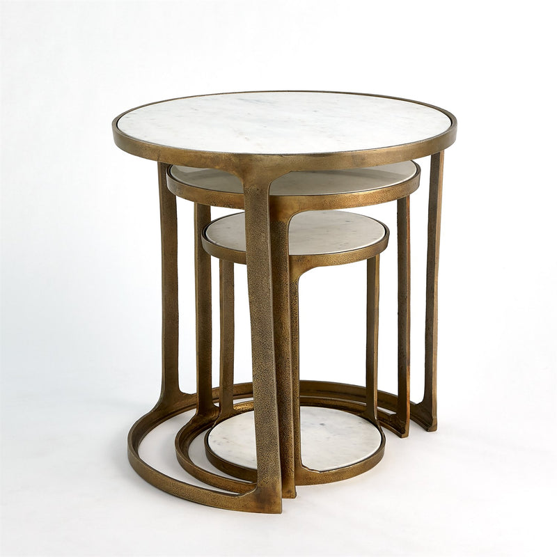 S/3 Marble Top Nesting Tables-Brass-Global Views-GVSA-9.93525-Side Tables-4-France and Son