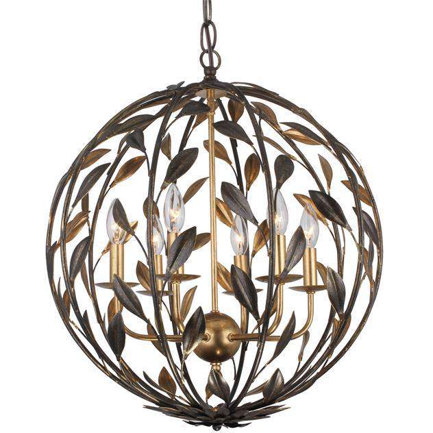 Broche 6 Light English Bronze + Antique Gold Sphere Chandelier-Crystorama Lighting Company-CRYSTO-506-EB-GA-Chandeliers-1-France and Son