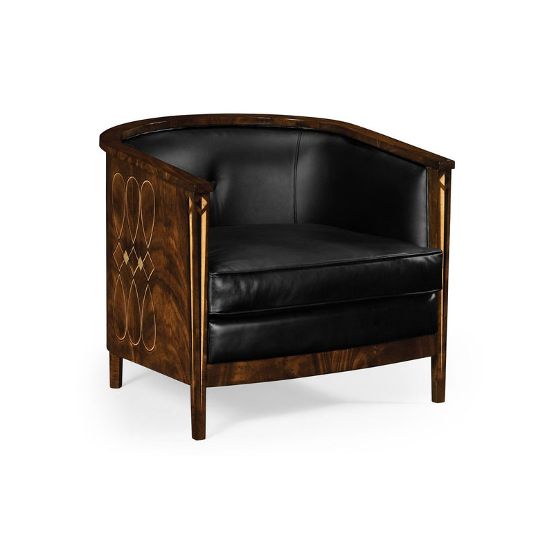 Knightbridge Antique Mahogany Tub Chair-Jonathan Charles-JCHARLES-495196-BMA-L012-Lounge ChairsBlack salon leather-2-France and Son