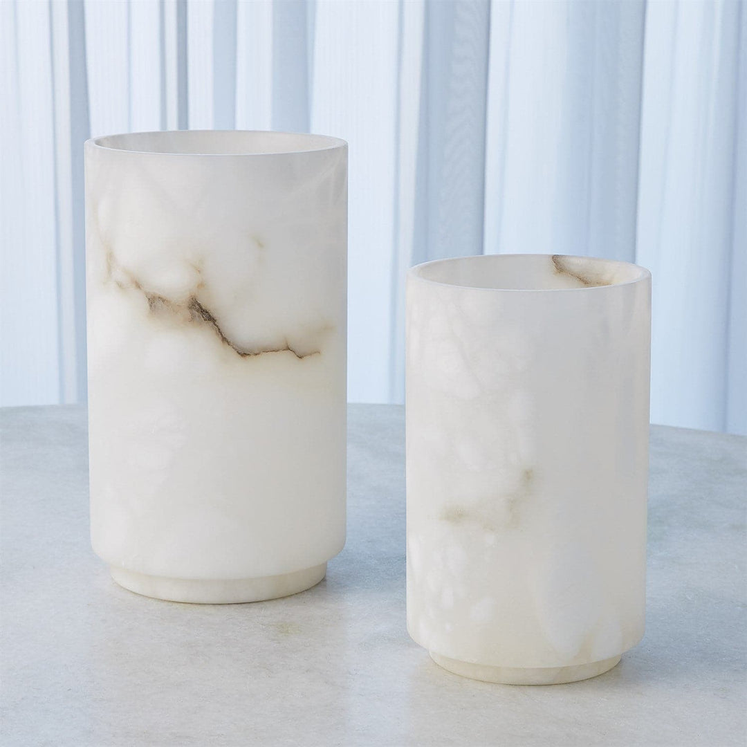 Alabaster Cylinder Vase - White Large-Global Views-GVSA-3.31618-Vases-3-France and Son