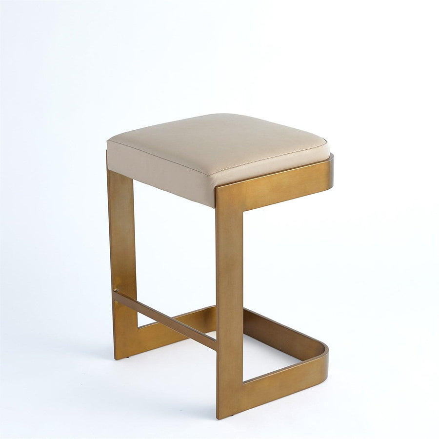 Regan Low Bar Stool-Global Views-GVSA-7.90828-Bar StoolsSmall-Ivory Leather - Antique Brass-1-France and Son