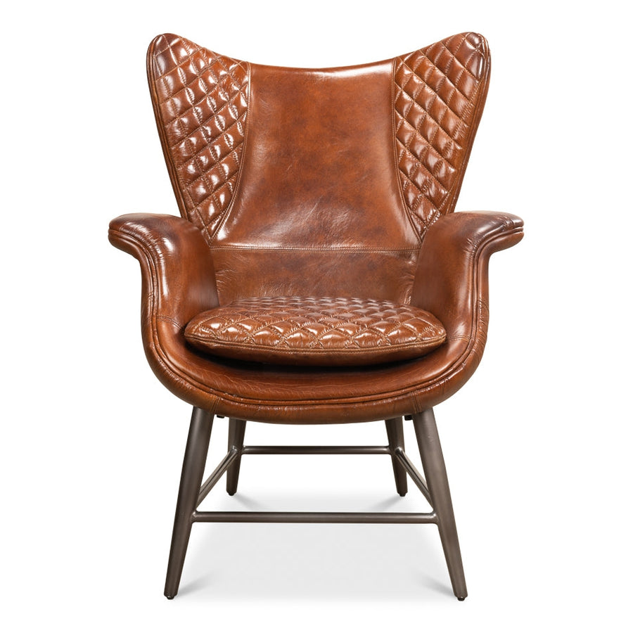Quilted Vintage Cigar Brown Wing Chair-SARREID-SARREID-52830-Lounge Chairs-1-France and Son