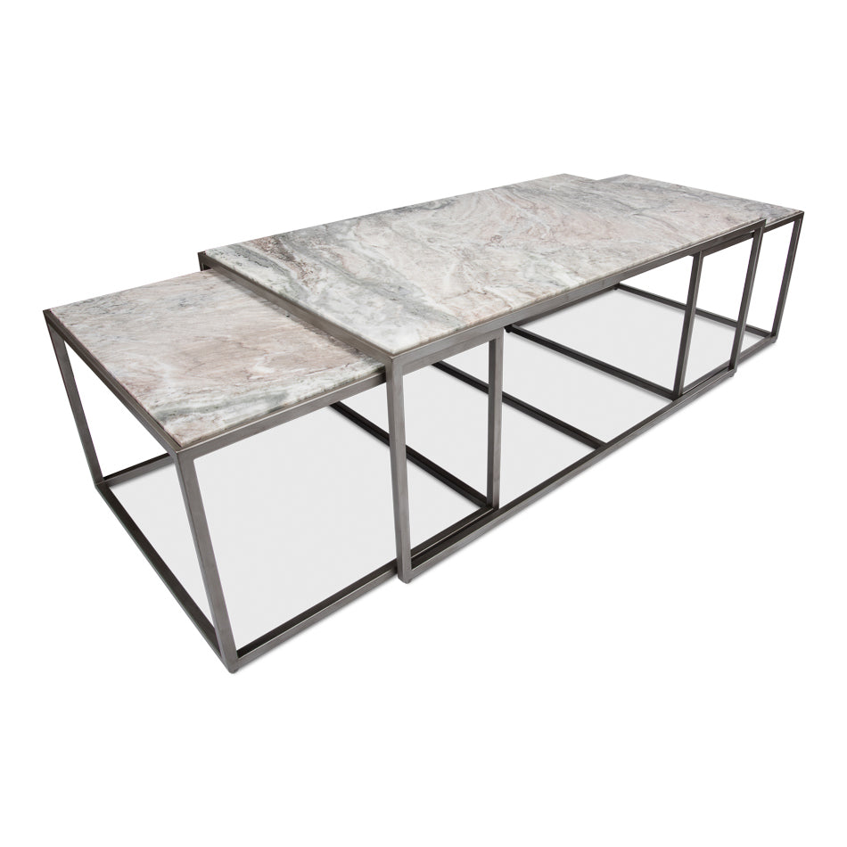 Set Of 3 Nesting Low Marble Top Tables-SARREID-SARREID-52871-Coffee Tables-1-France and Son