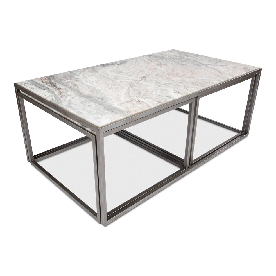Set Of 3 Nesting Low Marble Top Tables-SARREID-SARREID-52871-Coffee Tables-2-France and Son