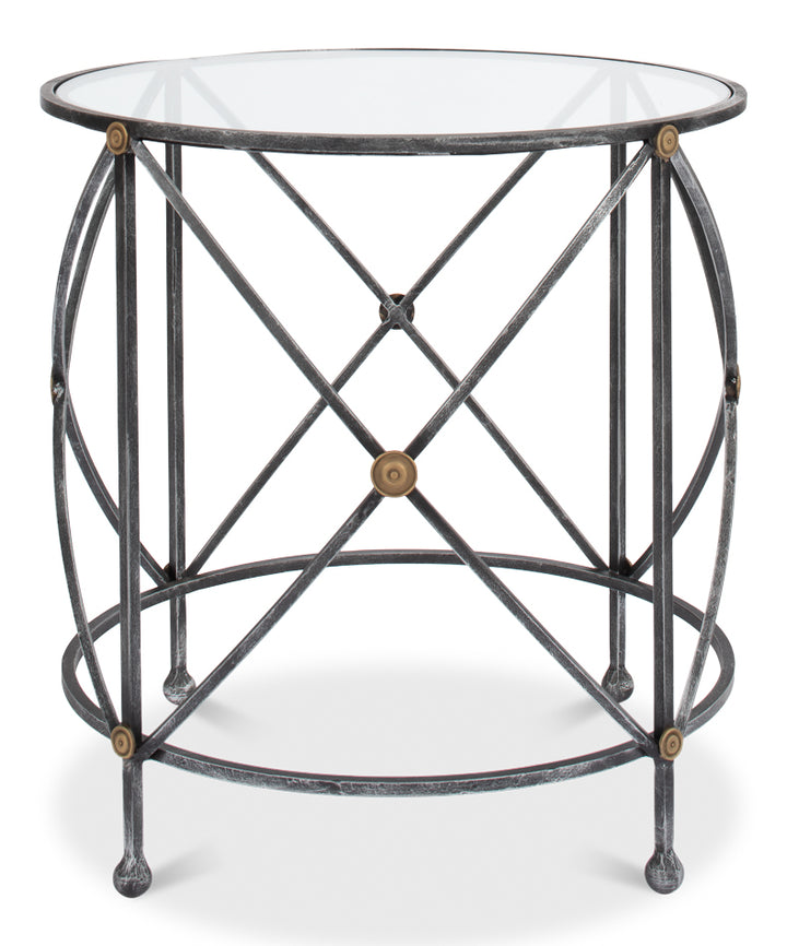 Drum & Fife Lamp Table-SARREID-SARREID-52989-Side TablesGlass Top-4-France and Son