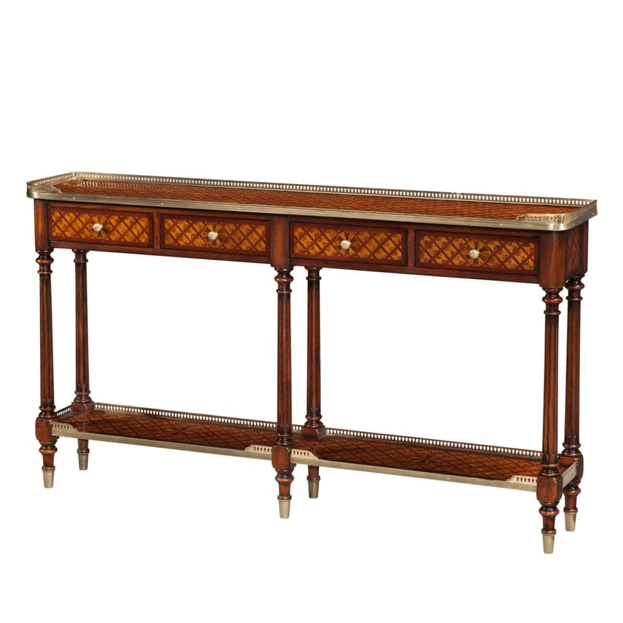Burl Lattice Parquetry, Brass Mounted Console Table-Theodore Alexander-THEO-5305-003-Console Tables-1-France and Son
