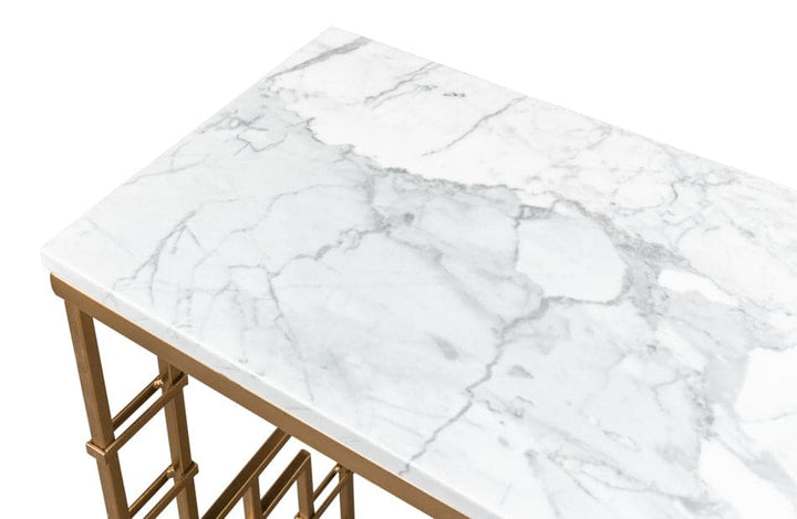 Brass Gate Console Table W/ Wht Marble-SARREID-SARREID-53134-Console Tables-4-France and Son
