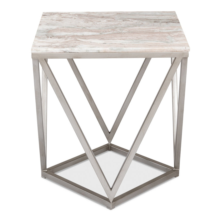 Trapezoid Side Table Marble Top-SARREID-SARREID-53153-Side Tables-1-France and Son
