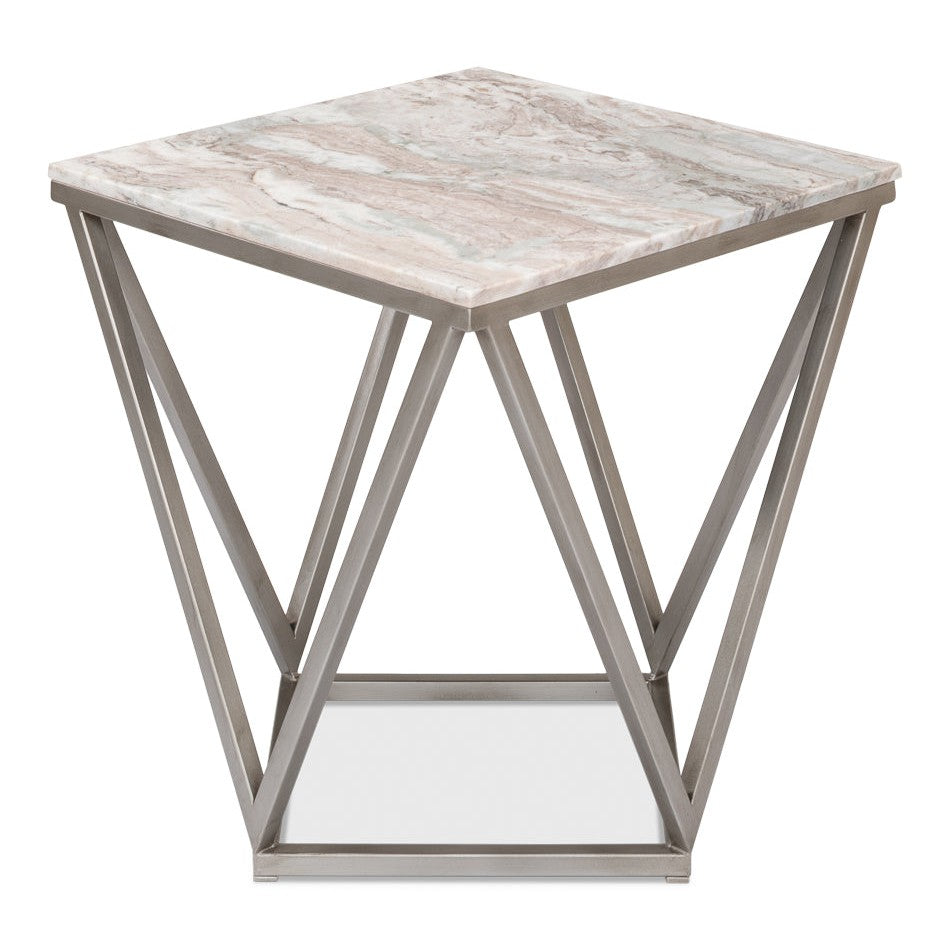 Trapezoid Side Table Marble Top-SARREID-SARREID-53153-Side Tables-2-France and Son