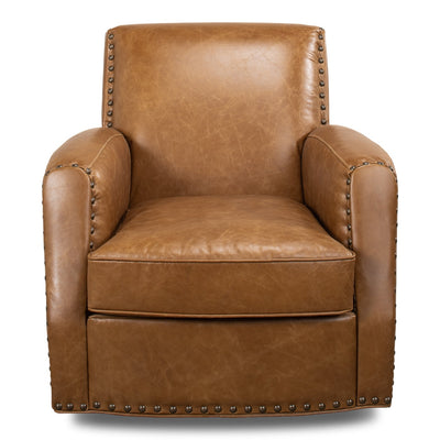 Taft Leather Swivel Chair - Cuba Brown-SARREID-SARREID-53467-Lounge Chairs-1-France and Son