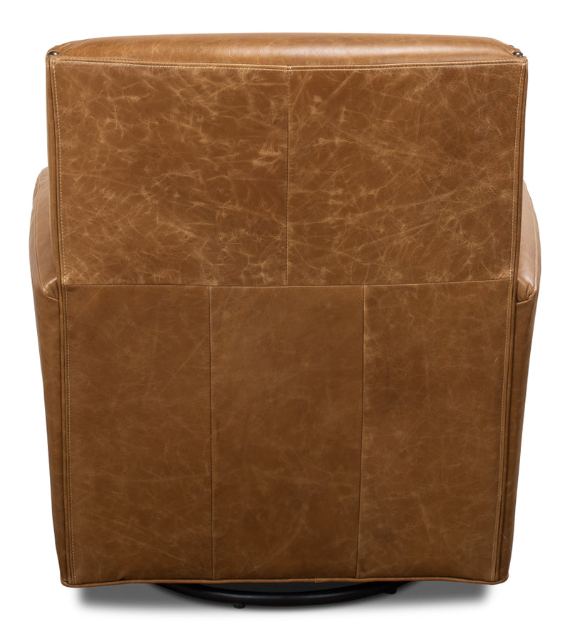 Taft Leather Swivel Chair - Cuba Brown-SARREID-SARREID-53467-Lounge Chairs-2-France and Son