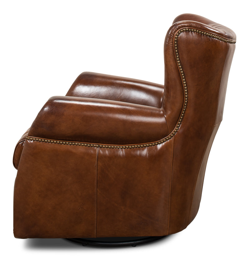 Bugatti Leather Swivel Chair-SARREID-SARREID-53469-Lounge Chairs-2-France and Son
