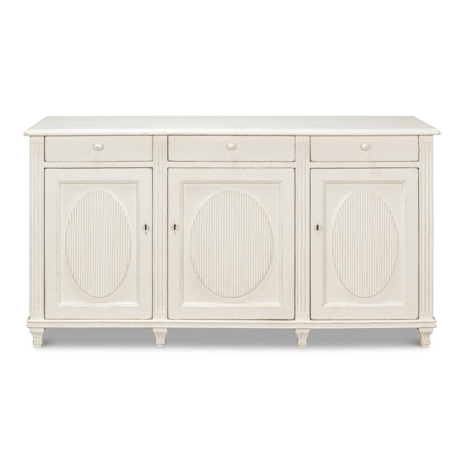 Ribbon Three Door Sideboard-SARREID-SARREID-53598-3-Sideboards & CredenzasAntique White-2-France and Son