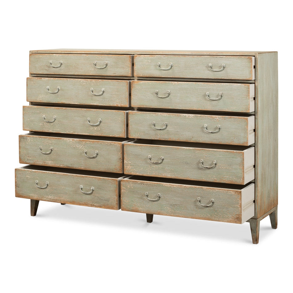 Willow 10 Drawer Commode, Sage-SARREID-SARREID-53619-4-Dressers-2-France and Son