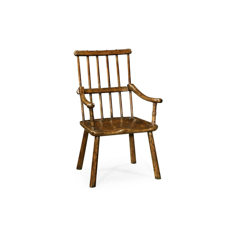 Rustic Dark Oak Country Arm Chair with A Plank Seat-Jonathan Charles-JCHARLES-493402-AC-TDO-Dining Chairs-1-France and Son