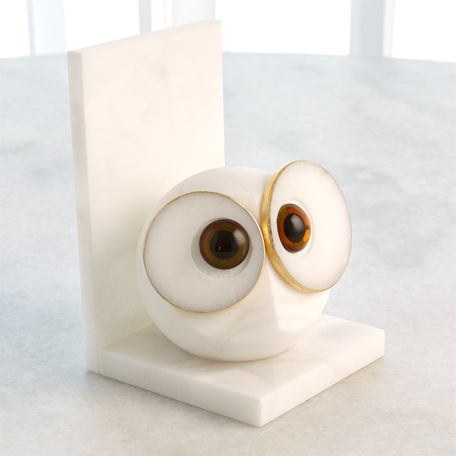 Pair Alabaster Big Eyed Owl Bookends-Global Views-GVSA-3.31657-Decorative Objects-1-France and Son