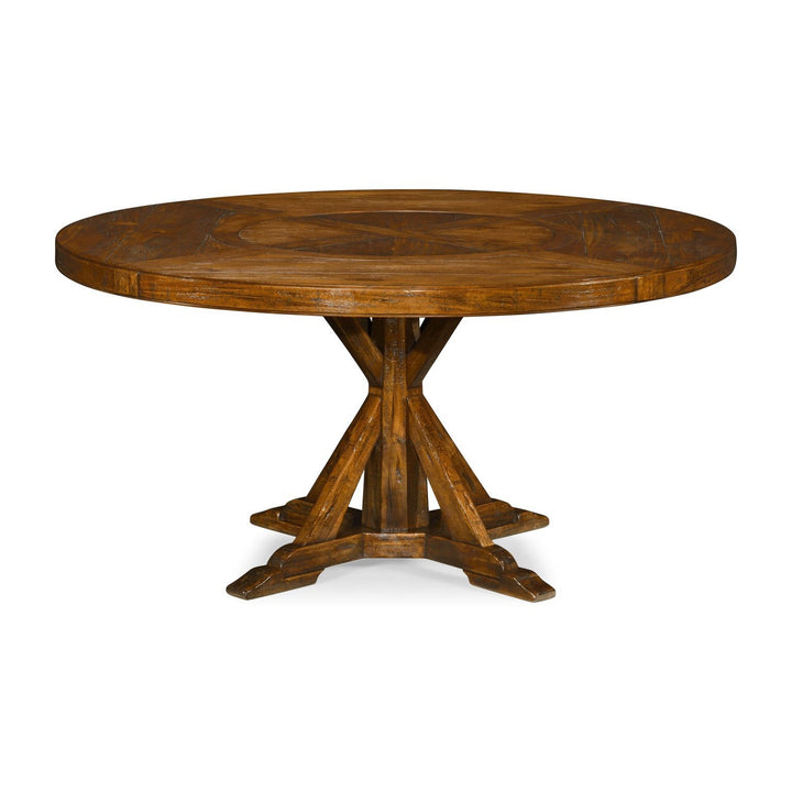 Circular Dining Table-Jonathan Charles-JCHARLES-491101-60D-CFW-Dining TablesCountry Walnut-60" With Inbuilt Lazy Susan-27-France and Son