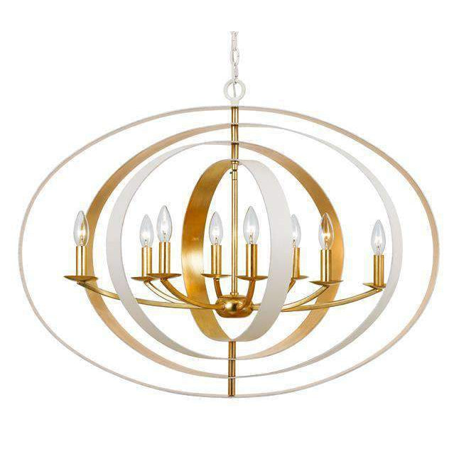 Luna 8 Light Oval Chandelier-Crystorama Lighting Company-CRYSTO-588-MT-GA-ChandeliersMatte White & Antique Gold-2-France and Son