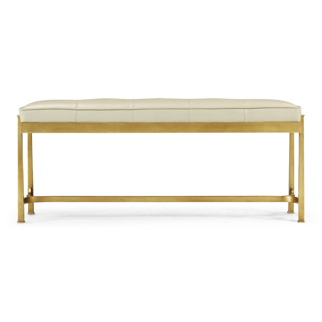 Iron & Cream Leather Bench-Jonathan Charles-JCHARLES-494150-G-L014-BenchesGilded Iron-3-France and Son