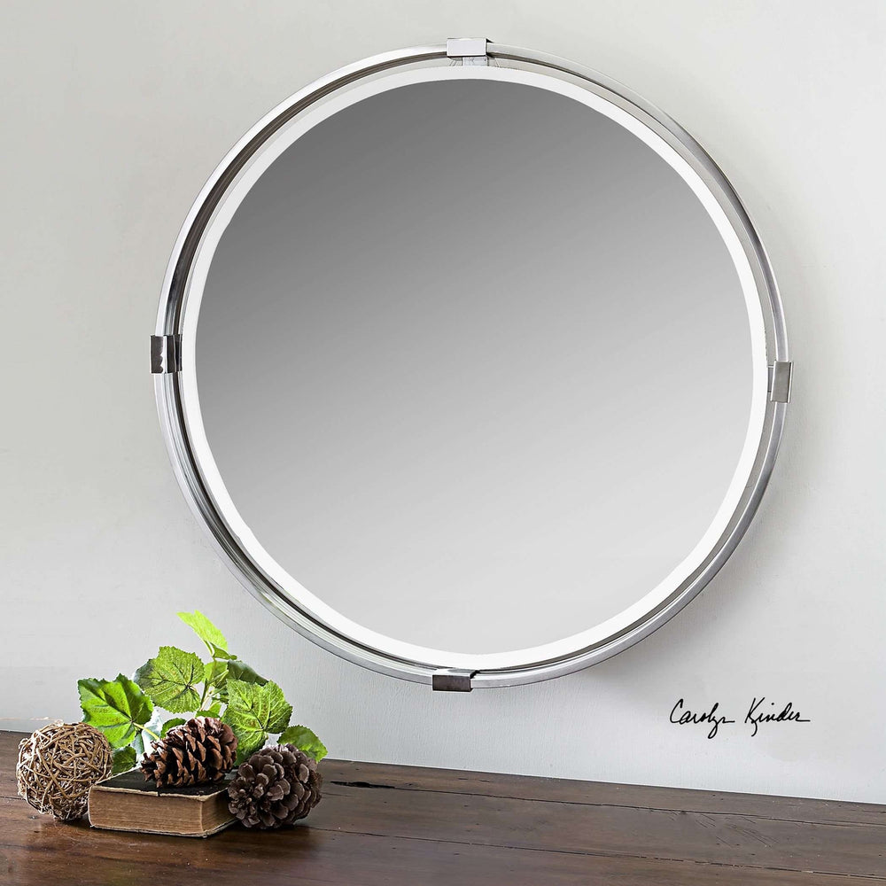 Tazlina Brushed Nickel Round Mirror-Uttermost-UTTM-09109-Mirrors-2-France and Son