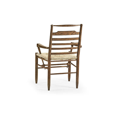 Ladder Back Country Arm Chair with a Rush Seat-Jonathan Charles-JCHARLES-494218-AC-TDO-Dining ChairsDark Oak-8-France and Son