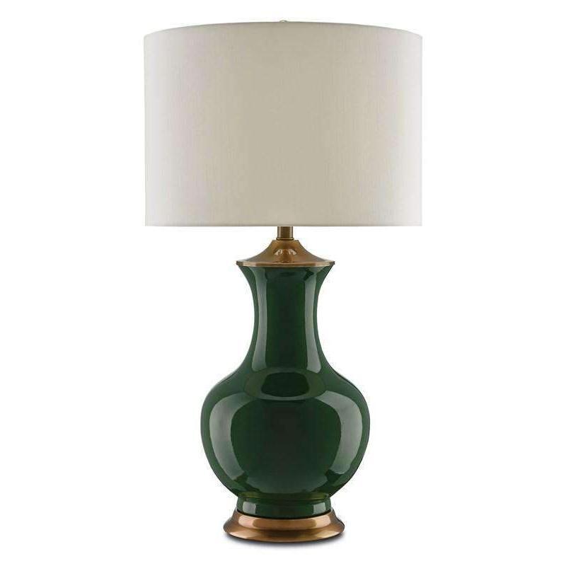 Lilou White Table Lamp-Currey-CURY-6000-0022-Table LampsGreen/Antique Brass-2-France and Son