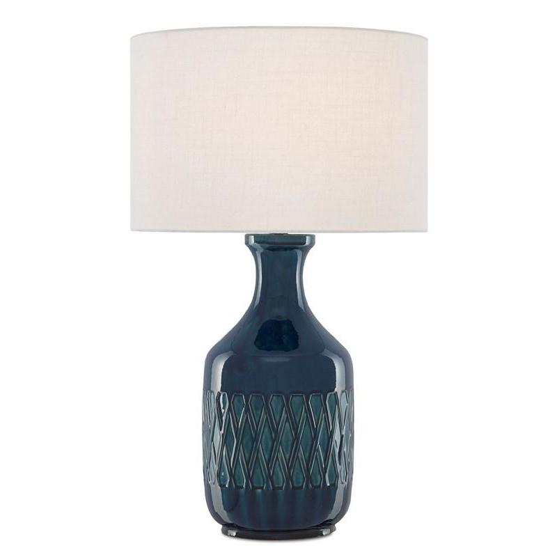 Samba Table Lamp-Currey-CURY-6000-0515-Table LampsOcean Blue & Off White Shantung-1-France and Son