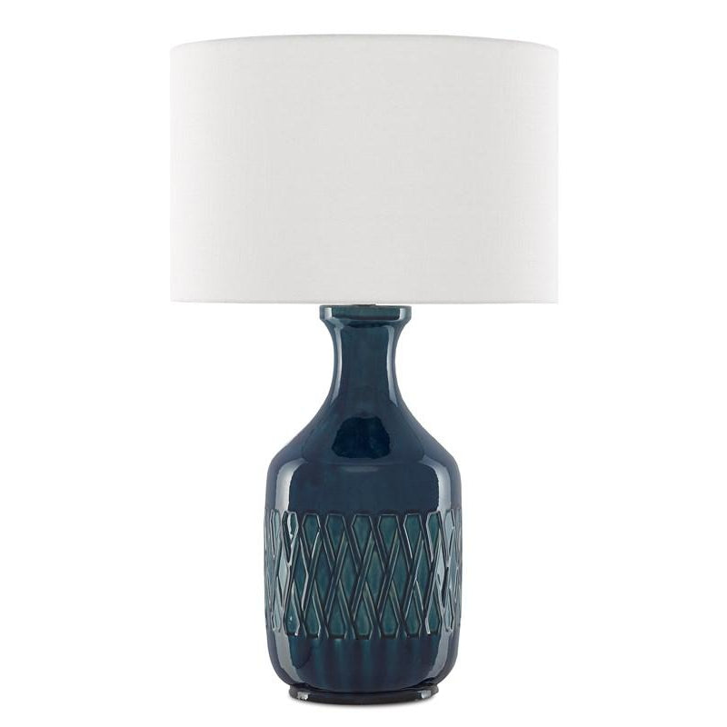 Samba Table Lamp-Currey-CURY-6000-0515-Table LampsOcean Blue & Off White Shantung-2-France and Son