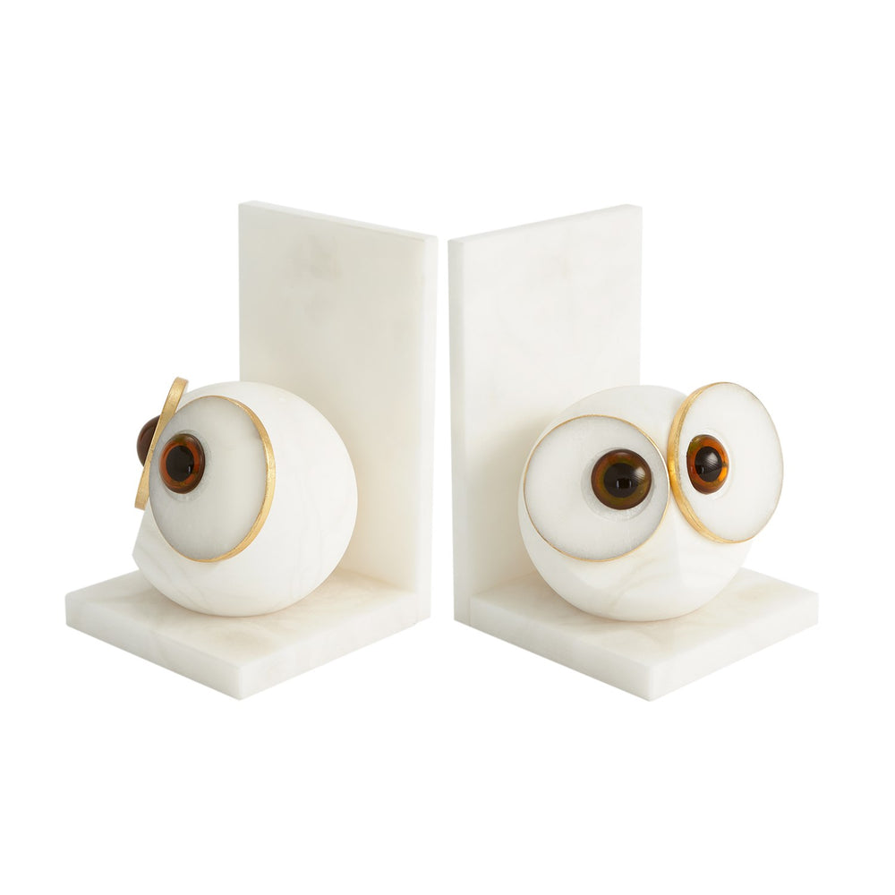 Pair Alabaster Big Eyed Owl Bookends-Global Views-GVSA-3.31657-Decorative Objects-2-France and Son