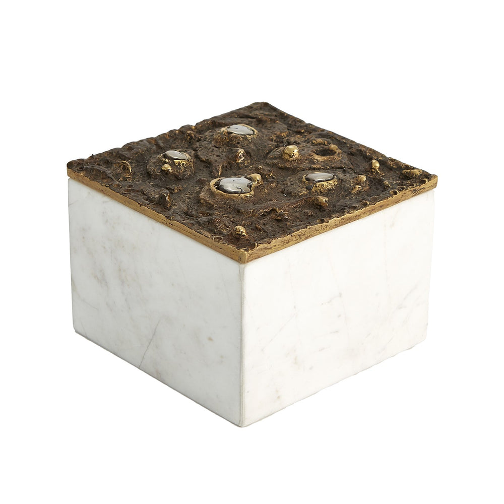 Crater Top Box-Global Views-GVSA-8.83009-Baskets & BoxesSquare-White Marble-2-France and Son