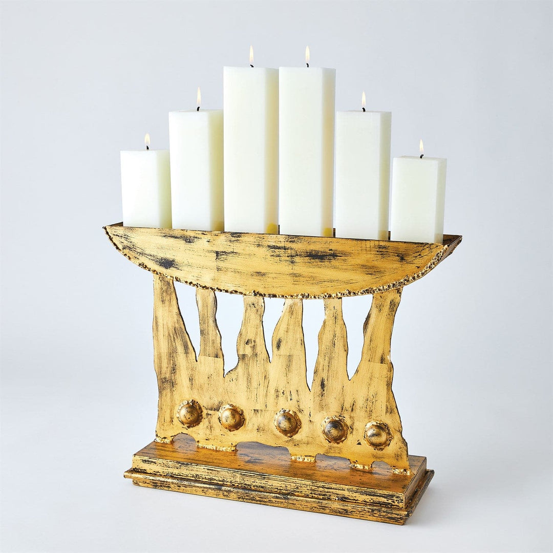 Brutalist Candelabra-Global Views-GVSA-9.93688-Candle HoldersGold Leaf Scratched-3-France and Son