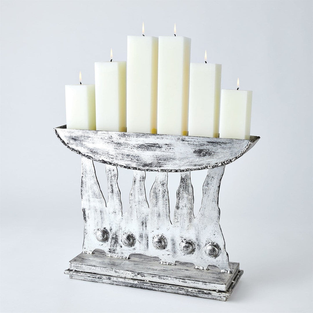 Brutalist Candelabra-Global Views-GVSA-9.93689-Candle HoldersSilver Leaf Scratched-1-France and Son