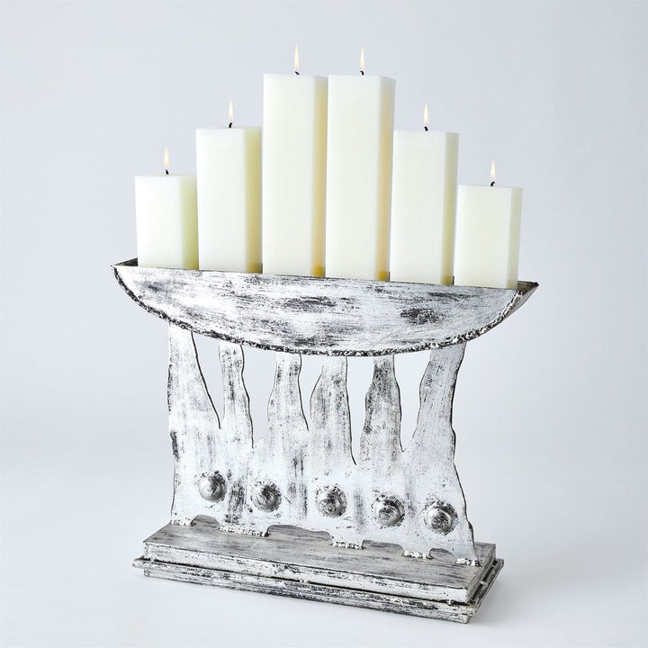 Brutalist Candelabra-Global Views-GVSA-9.93689-Candle HoldersSilver Leaf Scratched-1-France and Son