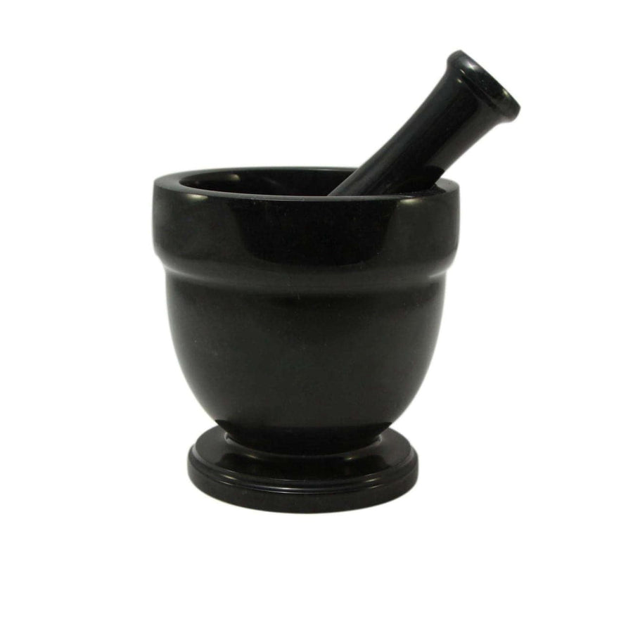 Asclepius Collection Jet Black Large Marble Mortar and Pestle Set