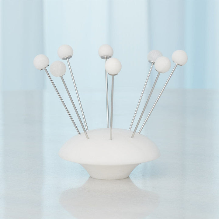 S/8 Alabaster Cocktail Picks w/Base - White-Global Views-GVSA-3.31659-Decor-1-France and Son