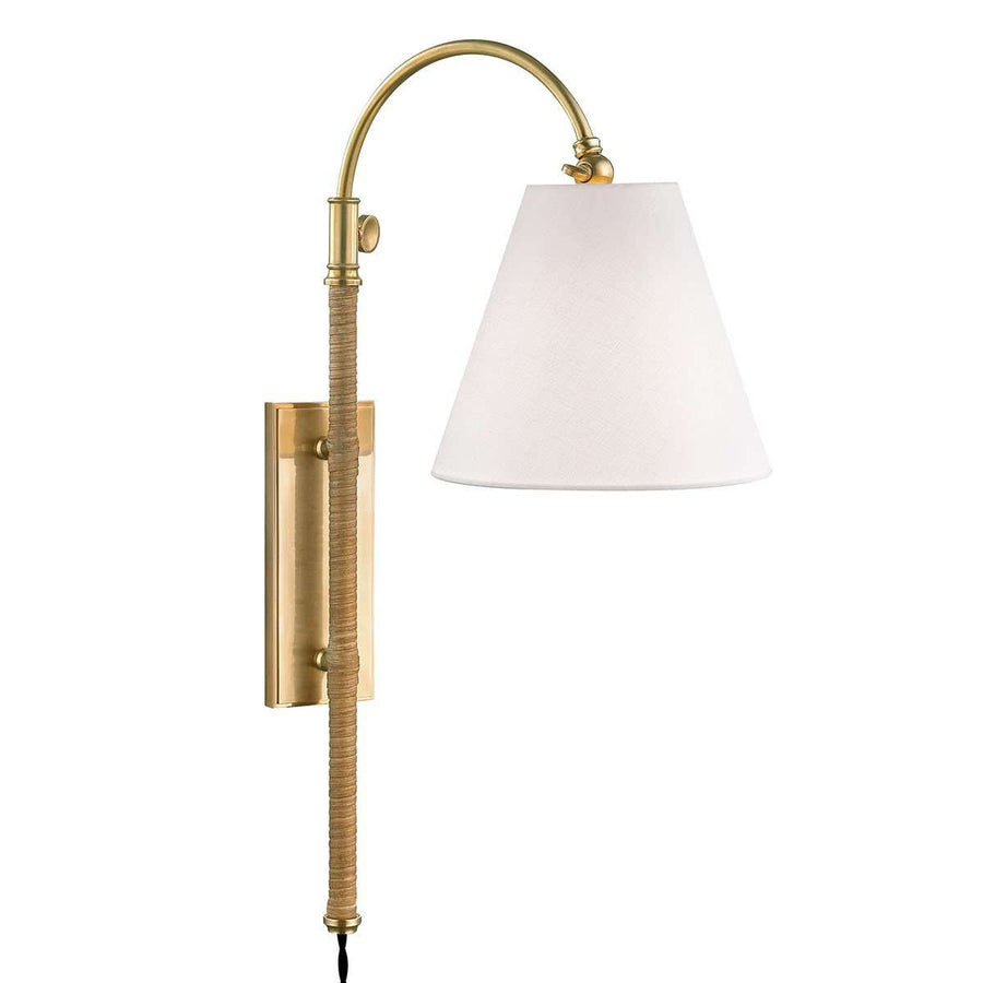 Curves No.1 1 Light Adjustable Wall Sconce W/Rattan Accent-Hudson Valley-HVL-MDS501-AGB-Wall Lighting-1-France and Son