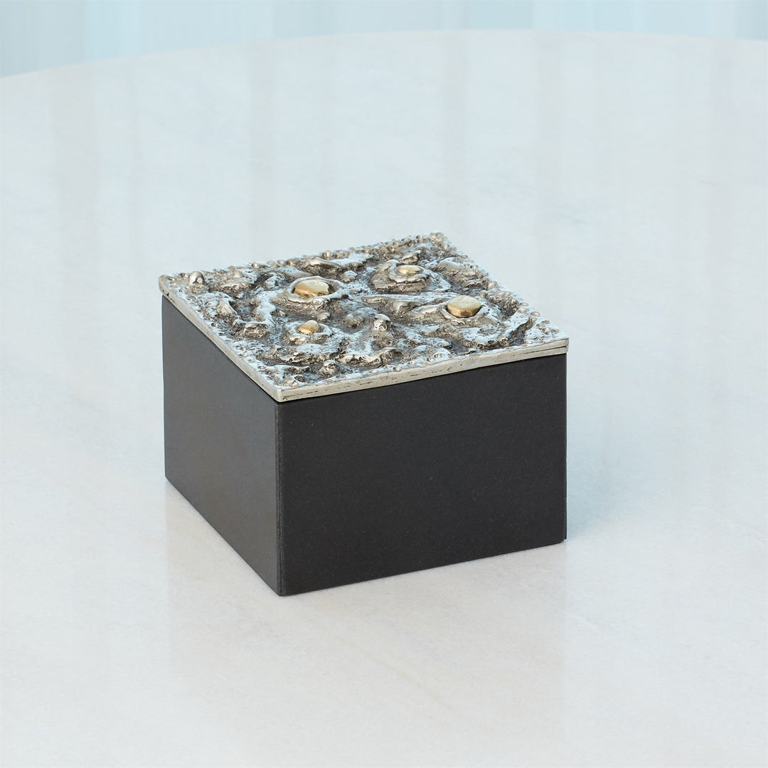 Crater Top Box-Global Views-GVSA-8.83011-Baskets & BoxesSquare-Nickel - Black Granite-3-France and Son