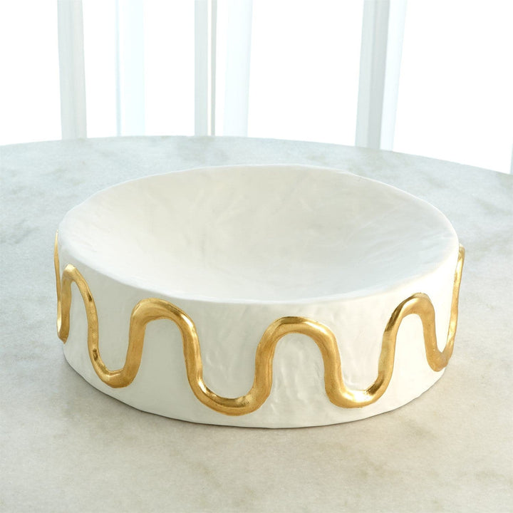 Serpentine Collection-Global Views-GVSA-3.31714-VasesMedium-Serpentine Bowl - Matte White With Gold-3-France and Son