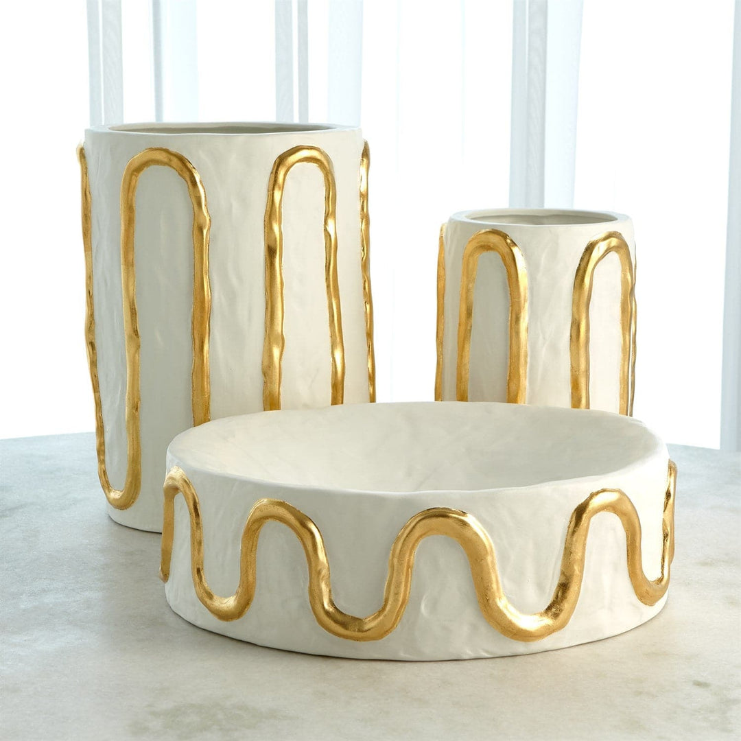 Serpentine Collection-Global Views-GVSA-3.31712-VasesLarge-Serpentine Vase - Matte White With Gold-2-France and Son