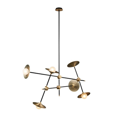Modern Collared Baton Chandelier - Large-France & Son-LM3596PBLKBRS-Chandeliers-1-France and Son