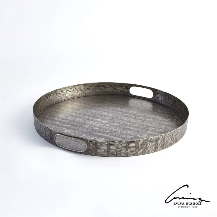 Kokoro Etched Round Tray-Global Views-GVSA-AS7.90023-TraysNickel-1-France and Son