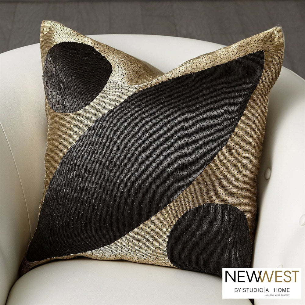 Seed Beaded Pillow - Black/Gold-Global Views-GVSA-NW7.90015-Pillows-2-France and Son