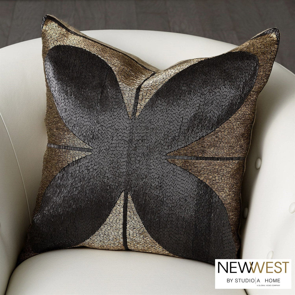 Blossom Beaded Pillow - Black/Gold-Global Views-GVSA-NW7.90017-Pillows-2-France and Son