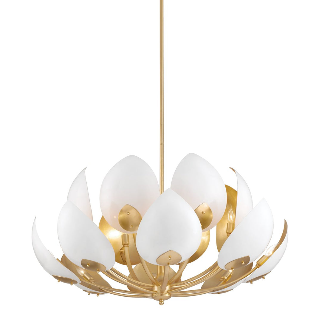 Lotus Chandelier-Hudson Valley-HVL-5739-GL/WH-ChandeliersLotus Gold Leaf 16X Lamps Chandelier-White-2-France and Son