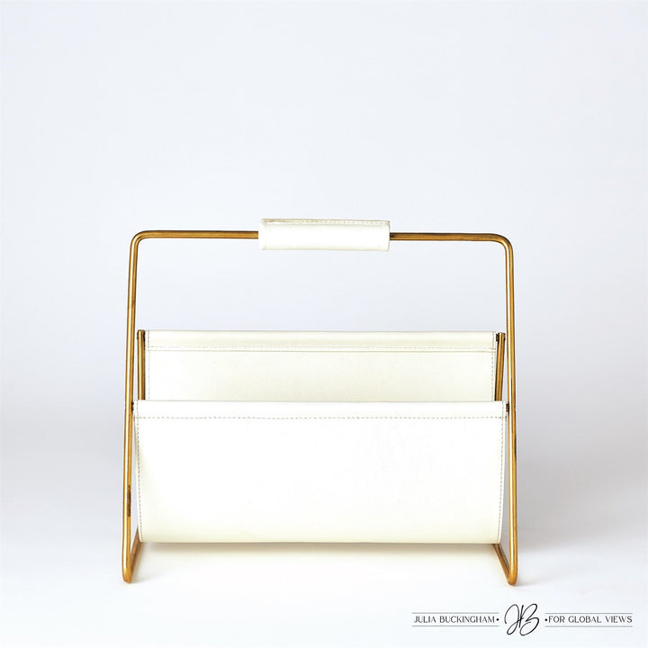 Vivien Literature Holder-Global Views-GVSA-JB9.90129-DecorBrass w/White Leather-5-France and Son