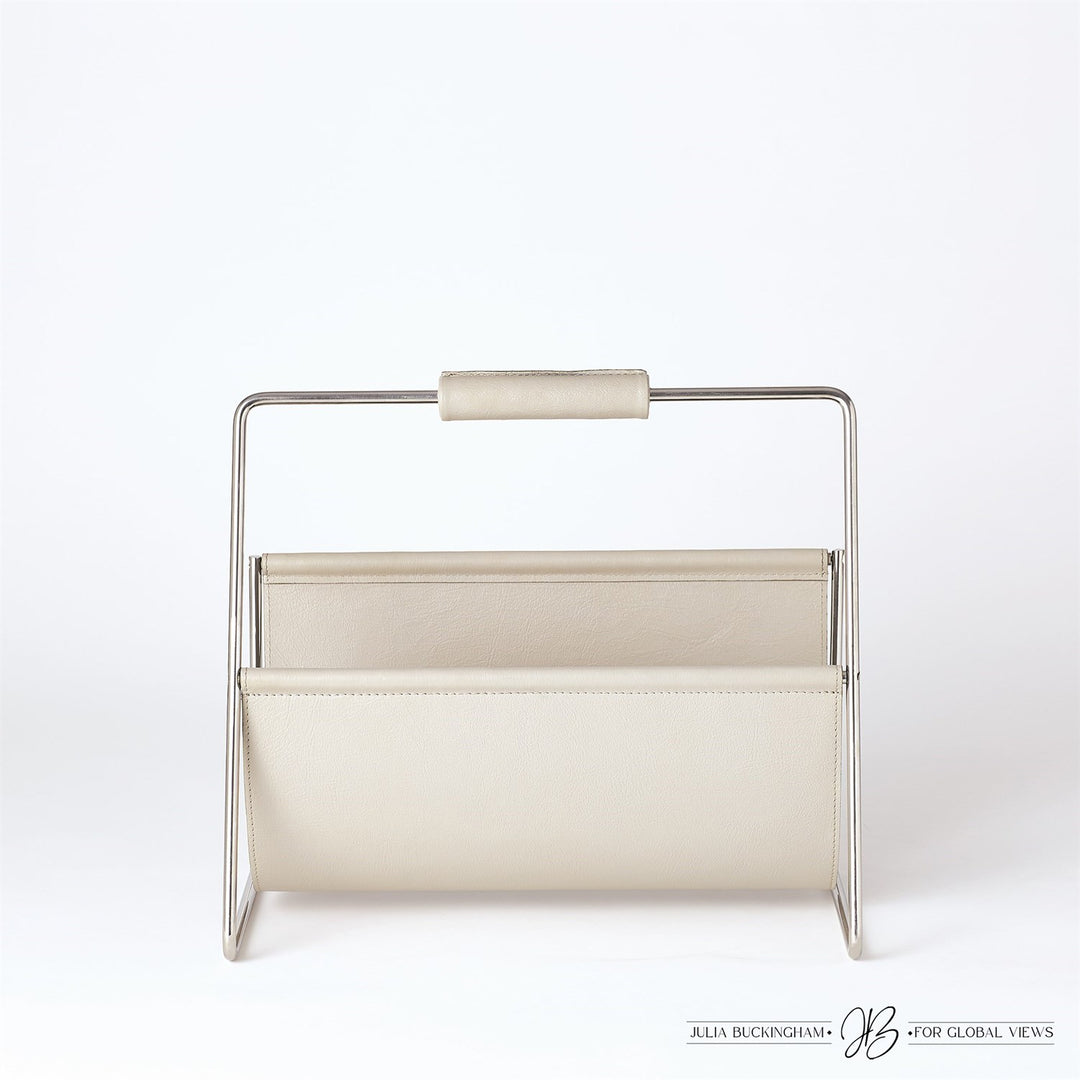 Vivien Literature Holder-Global Views-GVSA-JB9.90130-DecorNickel w/Grey Leather-1-France and Son