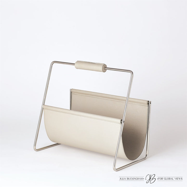 Vivien Literature Holder-Global Views-GVSA-JB9.90130-DecorNickel w/Grey Leather-4-France and Son